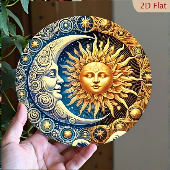 8*8 Inch Round Vintage Sun and Moon aluminum Wall Art _, Wall Hanging, Multipurpose Use Without Electricity for Home & Garden Decor, Personalized Gift for Bedroom