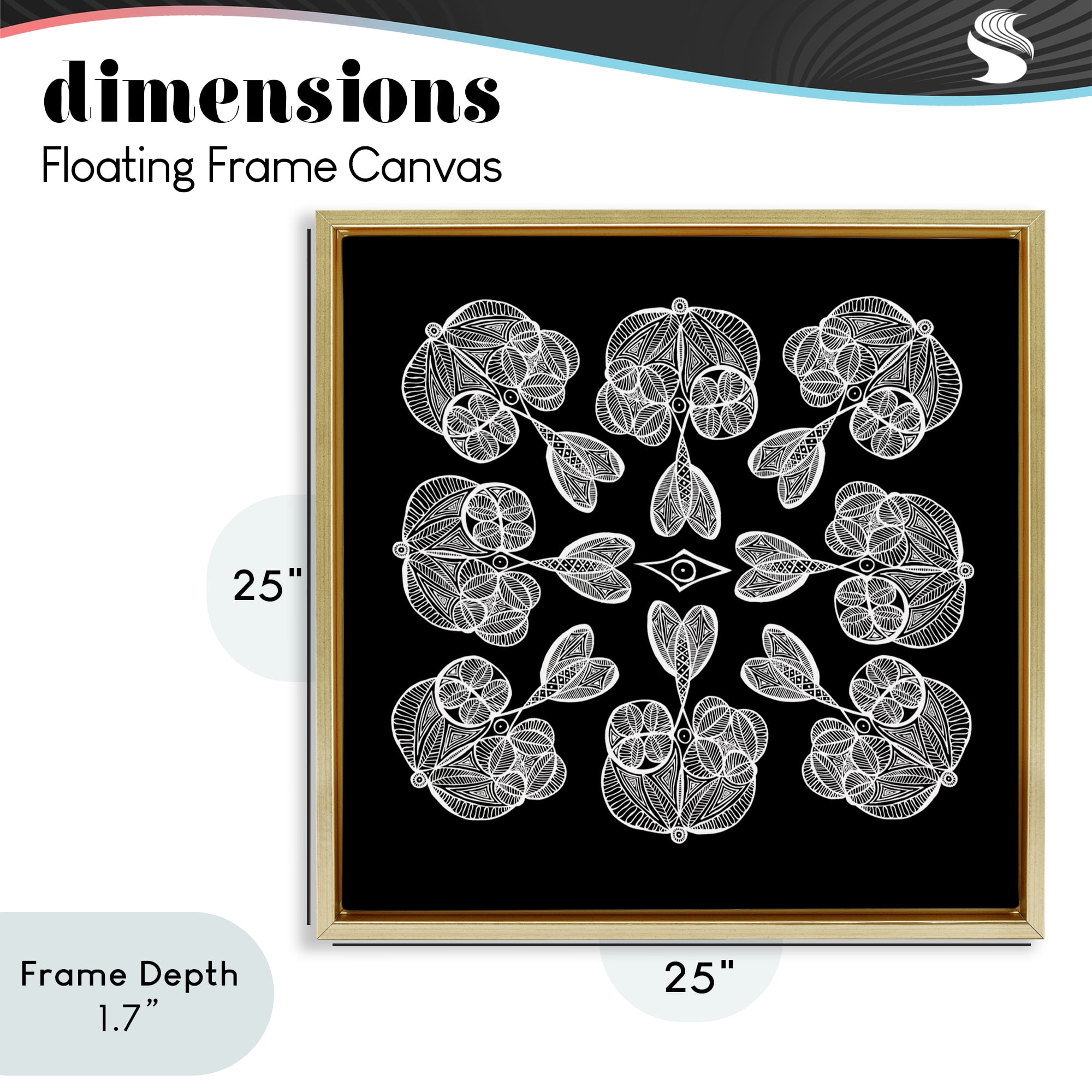 Stupell Industries Rounded Symmetry Elementals Gold Framed Floater Canvas Wall Art, design by El Perkin
