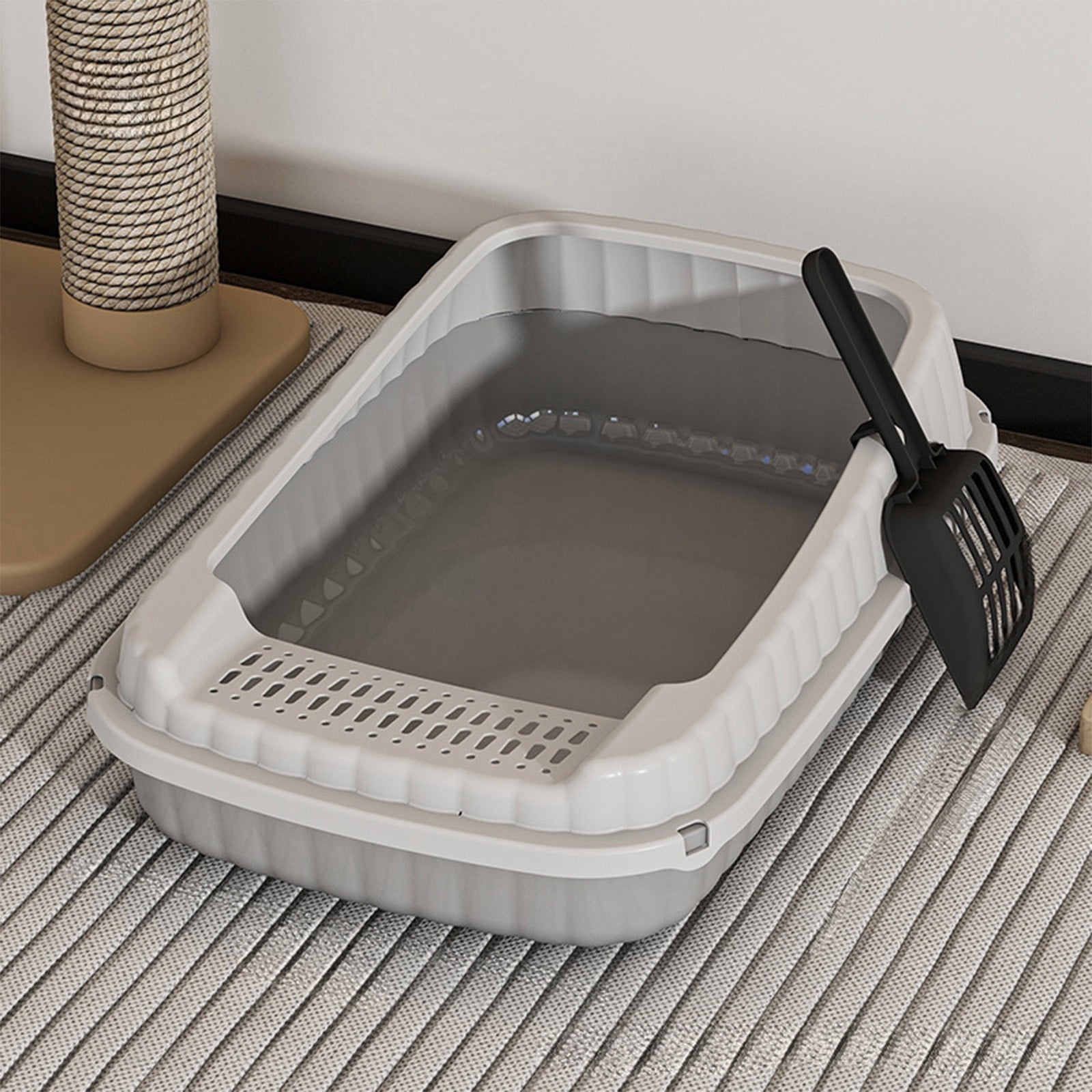 COM1950s Semi Enclosed Litter Box for Large Cats,High Sided Cat Litter Box with Splash Proof Design,Large Kitty Litter Pan with Scoop and Leakage Prevention Pedal