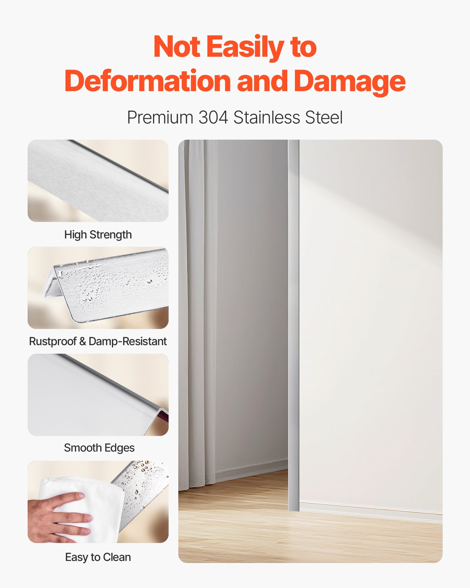 VEVOR Stainless Steel Wall Corner Protector, 1.5 x 1.5 x 96 inch, 10 Pack Metal Corner Guards, 304 Stainless Steel Edge Trim 90-Degree Angle for Home,Office,Commercial Wall Protection, with 3m Tape