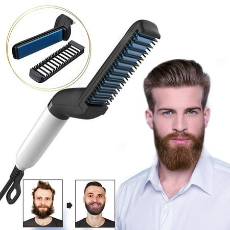 GLiving Beard Straightener Comb for Men - Straightening Heat Brush - Mens Heated Hot Electric Multifunctional Hair Combs for Straightening and Styling Beards - Grooming Ionic Air Straightner