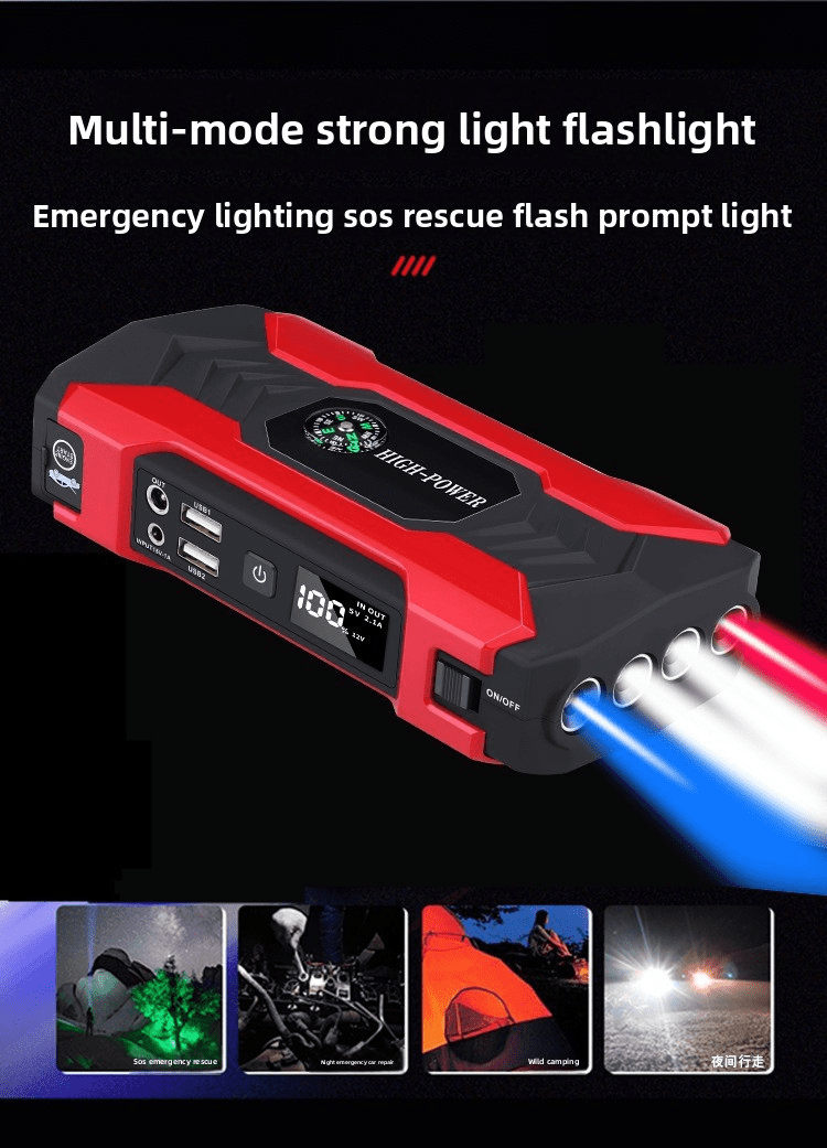 99800mAh Car Jump Starter with Air Compressor Portable Power Bank Battery Booster with USB Ports and LED Light for 12V Vehicle SUV