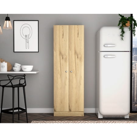 70.97 H Storage Cabinet Two Doors Five Internal Shelves Particle Board For Multiple Rooms Oak / Black 71 Shelves Inside Suits Utility Room Living Kitchen