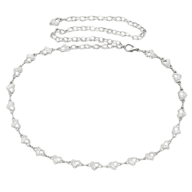 Cinturón fino de metal con juego de corazones de perlas de estrás - 11035 - Estilo A