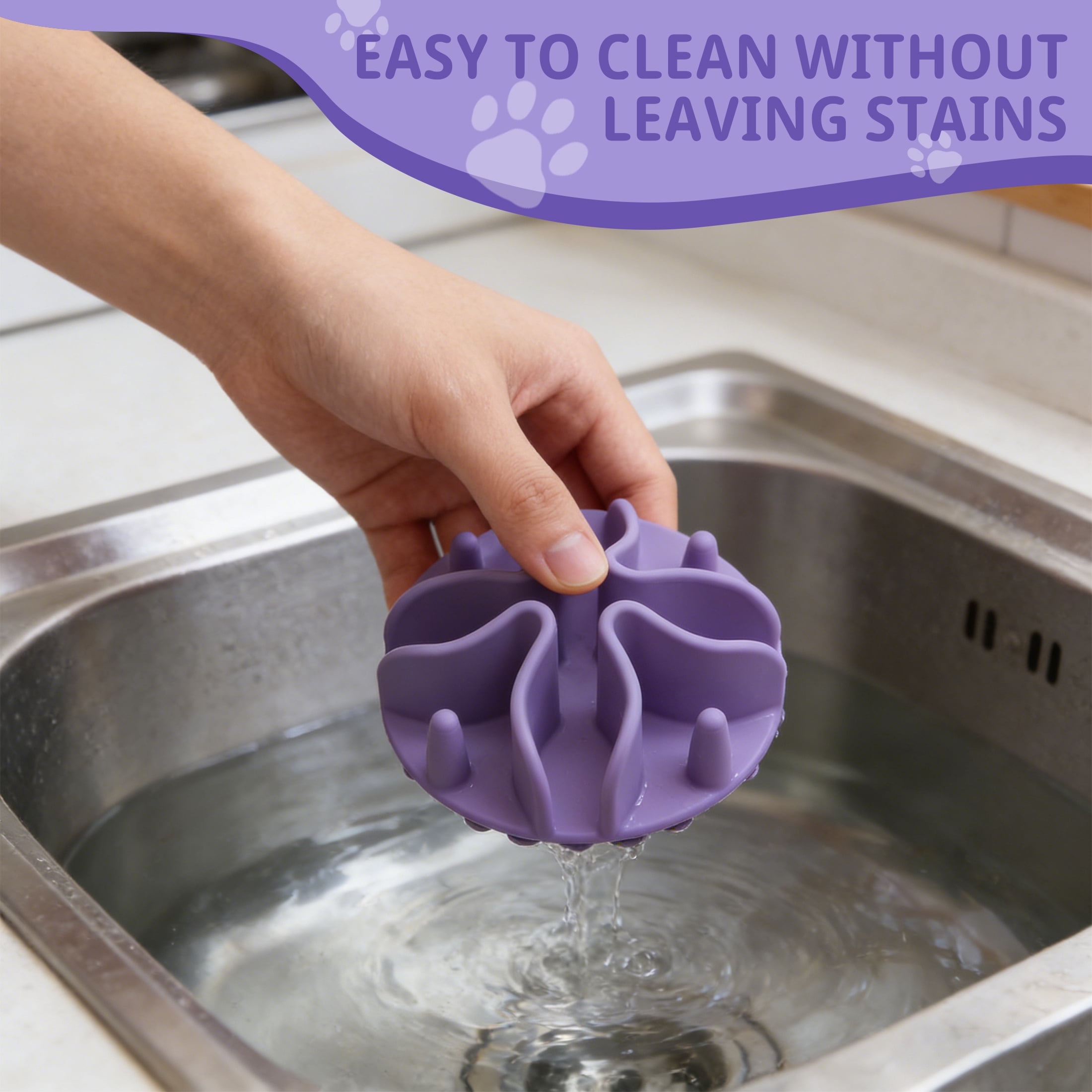 Silicone Slow Feeder Dog Bowl Insert, Large Size Purple with Strong Suction Cups, Universal for Stainless Steel, Glass & Ceramic Dog Bowls