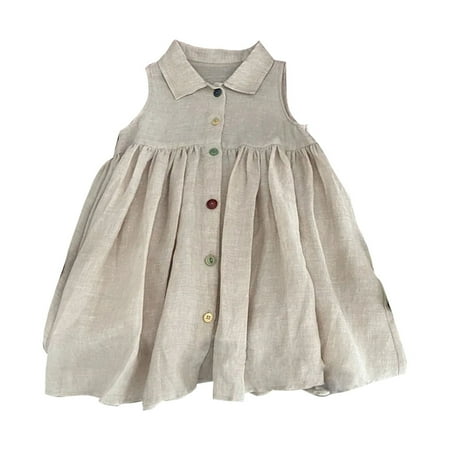 

Sngxgn Girls and Toddler Dress Stripes Prints Sleeveless Summer Tank dress Sundress Girls Summer Dresses Khaki Size 100