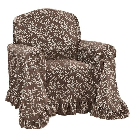 Floral Furniture Slipcover Collections Etc. Leaf Patterned Furniture Cover with Ruffle Borders, Furniture Protector with Leaf Design, Chair, Chocolate ()