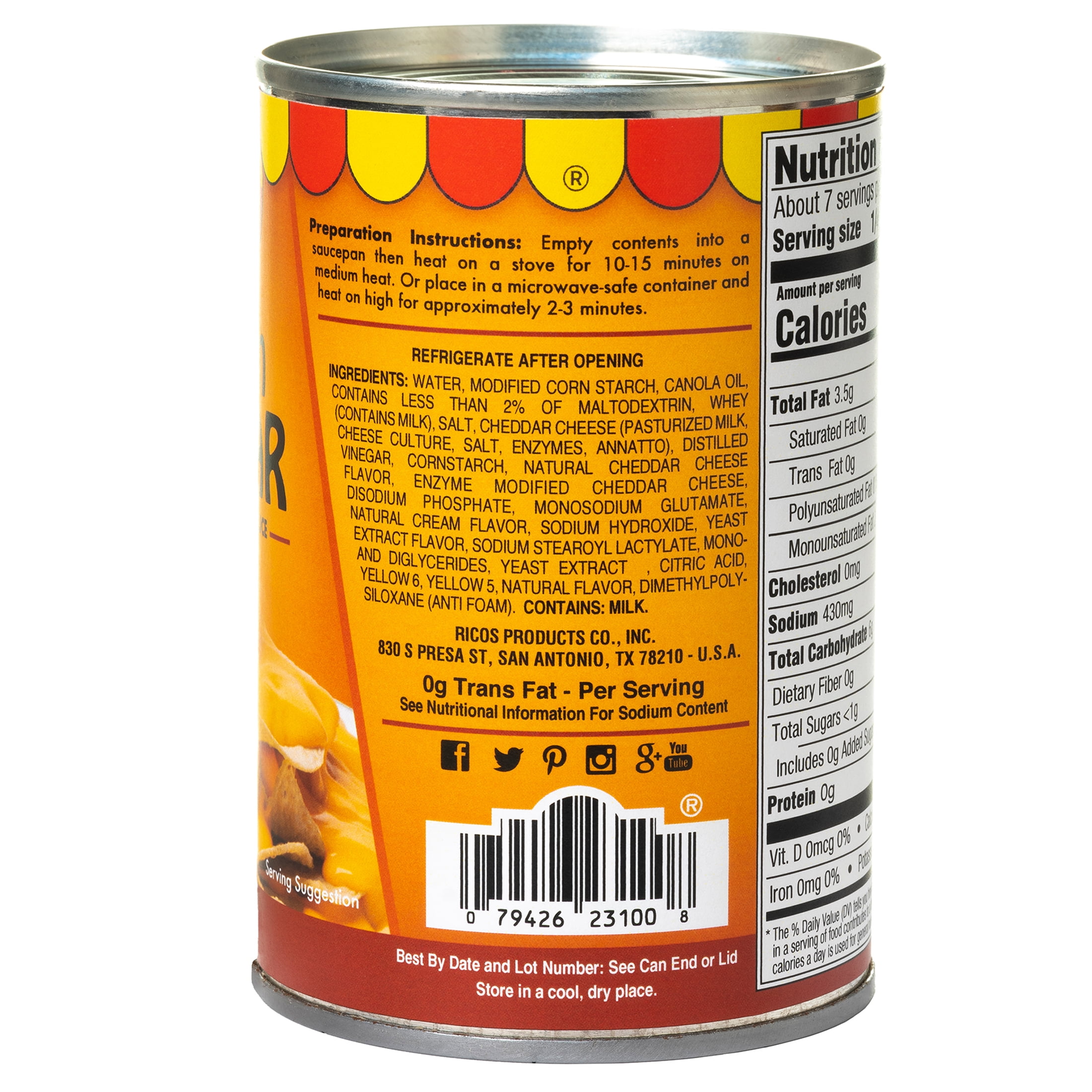 (6 pack) Ricos Premium Cheddar Aged  Ready to Serve Cheese Sauce, 15 oz Can, Shelf-Stable Liquid