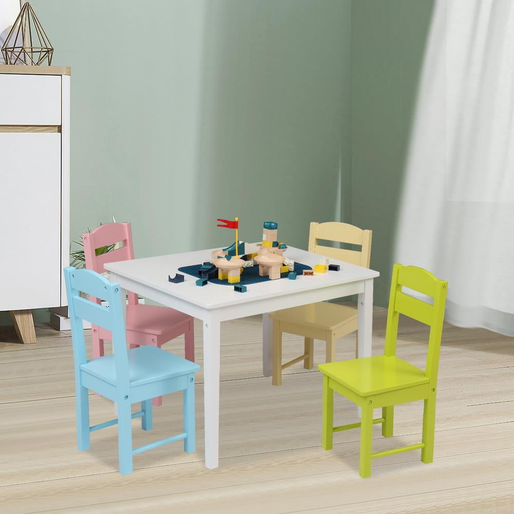 Zimtown Kids' Wooden Storage Table and Chairs Set, 5 Piece Multiple Colors