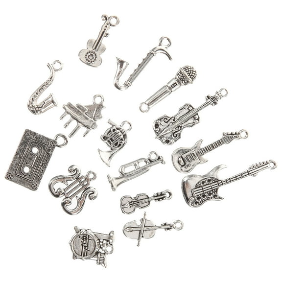 Toyvian 15pcs Music Theme Alloy Pendants Mixed Style for Jewelry Accessories Gift Giving Silver