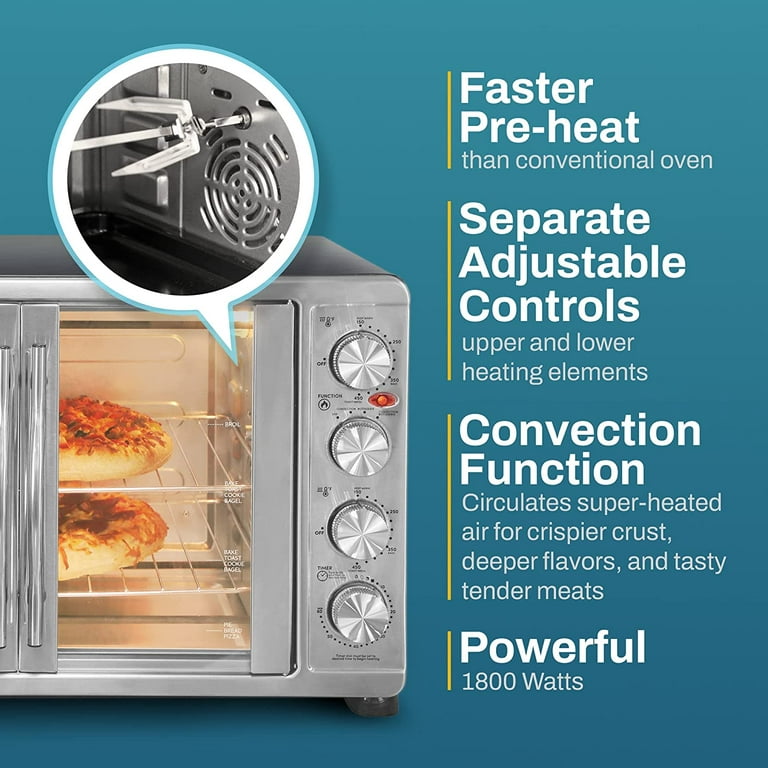  Elite Gourmet ETO-4510M French Door 47.5Qt, 18-Slice Convection  Oven 4-Control Knobs, Bake Broil Toast Rotisserie Keep Warm, Includes 2 x  14 Pizza Racks, Stainless Steel: Home & Kitchen