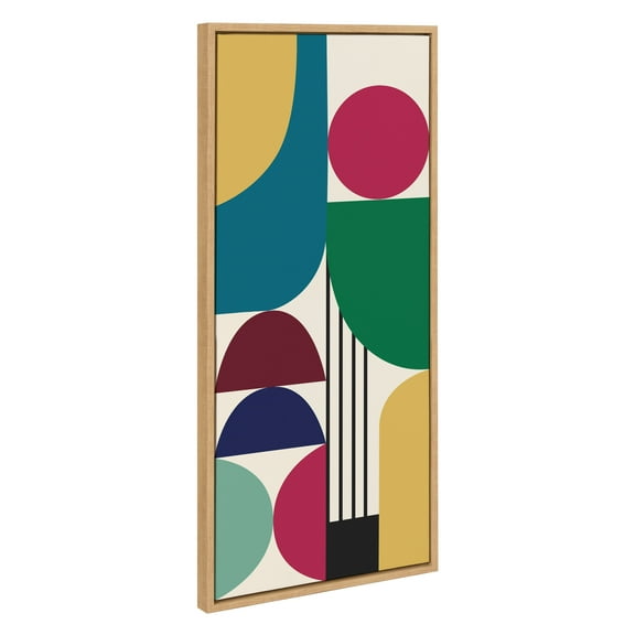 Kate and Laurel Sylvie MCM Pattern 13 Framed Canvas Wall Art by Rachel Lee of My Dream Wall, 18x40 Natural, Colorful Abstract Shape Pattern Art for Wall