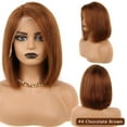 thumbnail image 2 of 16" Chocolate Brown Lace Front Bob Wigs Human Hair Straight, 13x4 Brown Lace Frontal Bob Wig, 2 of 7