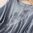 thumbnail image 5 of Womens Tops Linen Casual Fashionable Embroidered 3/4 Sleeve Loose Fit Blouse, 5 of 7