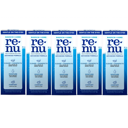 5 Pack - Renu Contact Lens Solution, Advanced Formula Multipurpose Lens Cleaner for Eye Contacts, Cleaning, Moisturizing and Disinfecting Care for Soft & Silicon Hydrogel Lenses, 12 Fl Oz