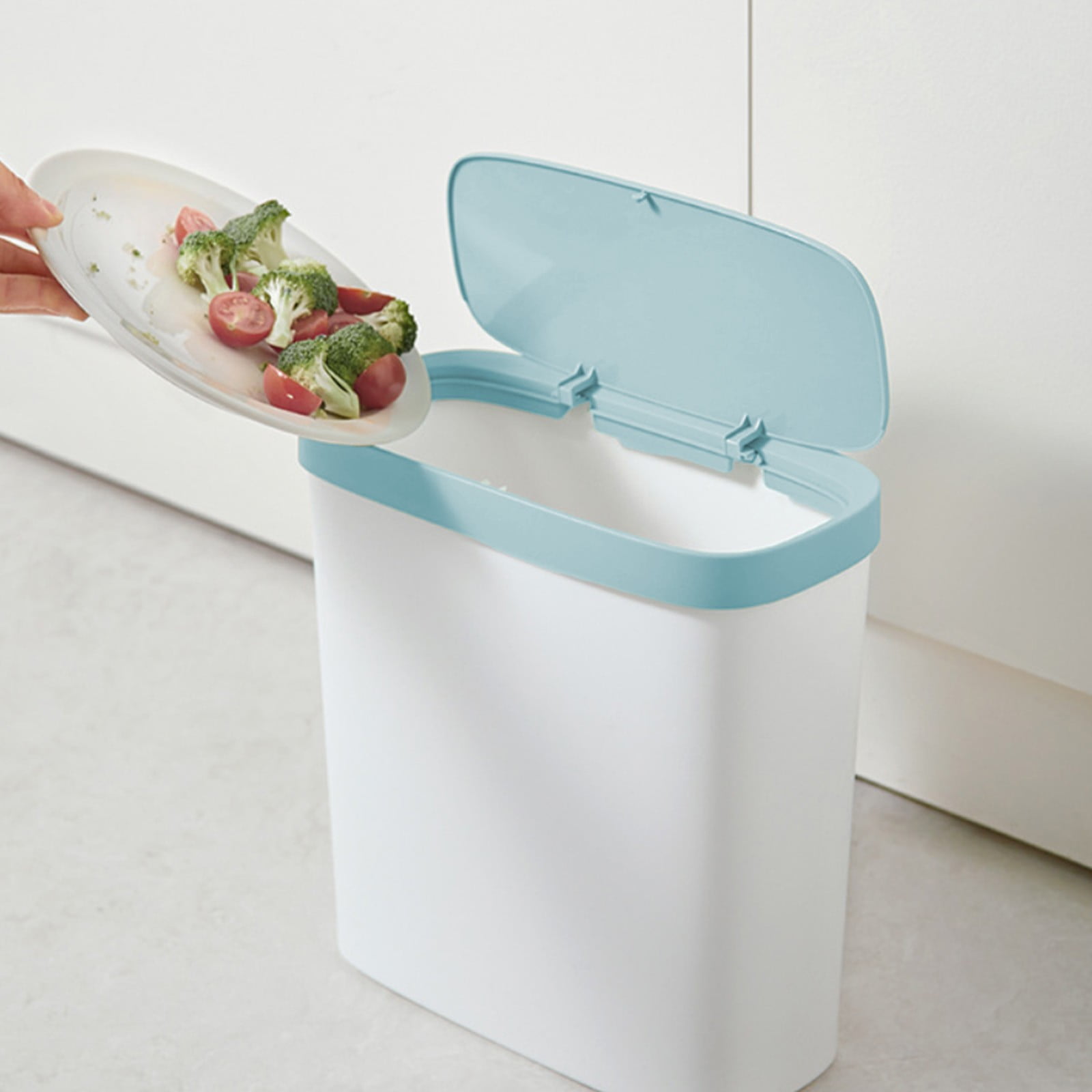 Kitchen Trash Can, Step-On Garbage Can with Lid, Tall Kitchen & Bathroom Trash Can, Small Office Waste Bin, Blue - Xuniizn
