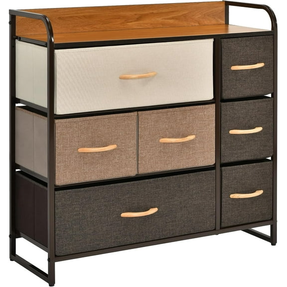 7 Drawer Dresser Storage Tower With Foldable Fabric Drawers Steel Frame & Wooden Top Vertical Organizer Unit For Closets Nursery Bedroom Utility Chest (31.5 X 11.5 31 Inch)