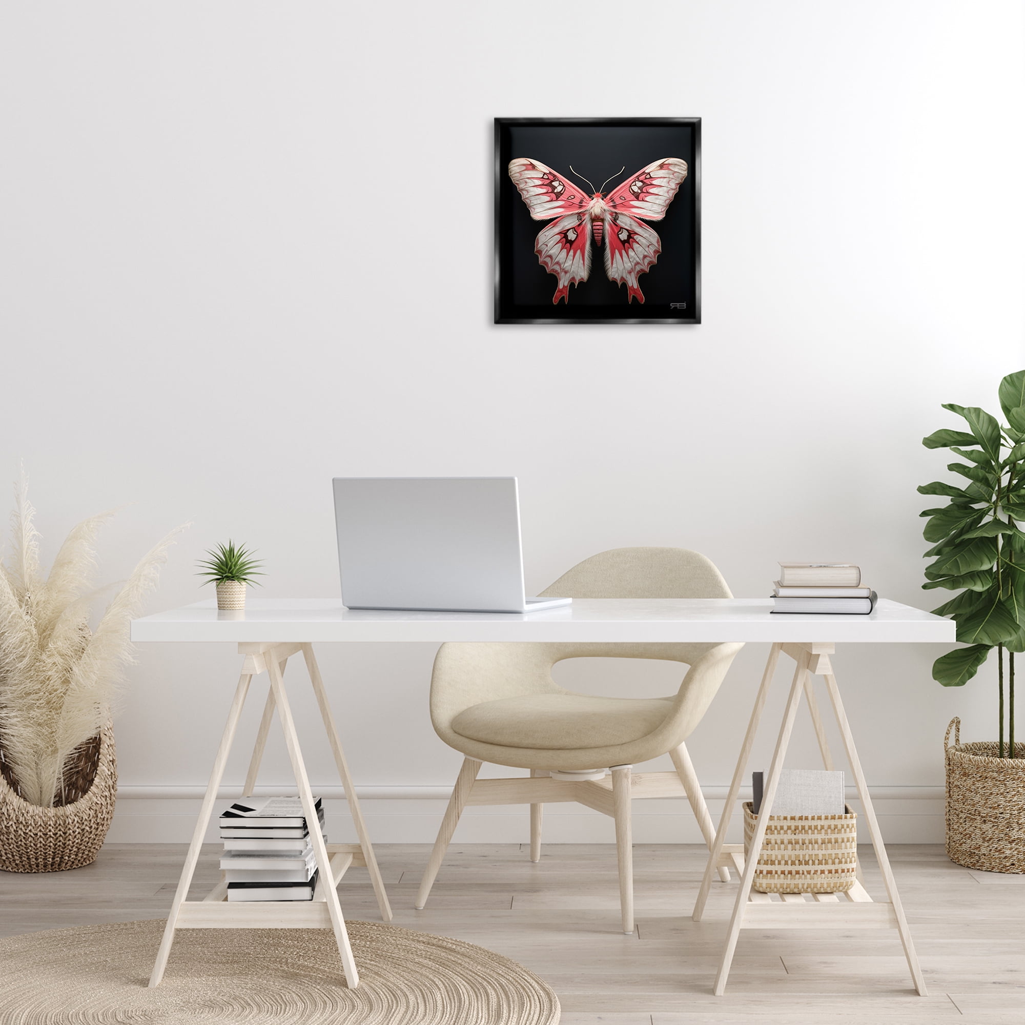 Stupell Industries Red & White Moth Animals & Insects Painting Black Floater Framed Canvas Art Print Wall Art, 18 x 18