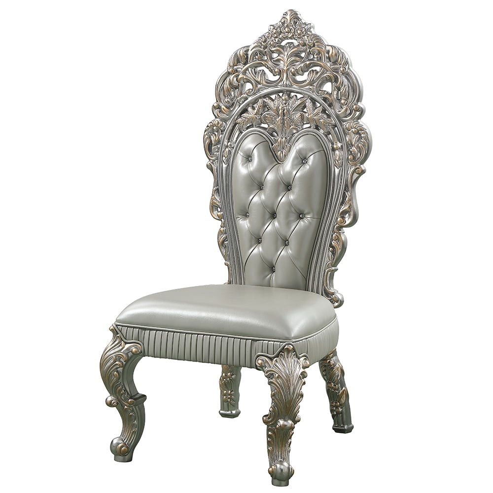 Acme Sandoval SIDE CHAIR (SET-2) Beige Synthetic Leather & Champagne Finish