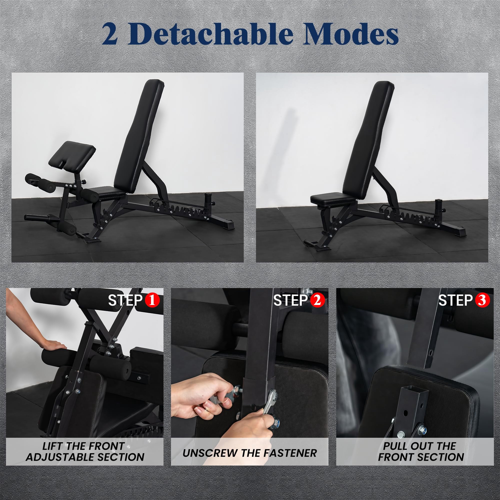 Adjustable Weight Bench, Adjustable Flat Incline Decline Home Gym Bench, Heavy-Duty 12-Gauge Steel Frame with Leg Extension and Preacher Pad for Small Space Apartment Room
