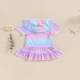 thumbnail image 5 of LEEYNEER 1-8T Kids Girls Swimsuit Cover up Summer Rainbow Print Zipper Hoodie Dress Beach Rash Guards for Toddler Bathing Suit, 5 of 9