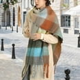thumbnail image 2 of SUXIAN Winter Scarf for Women Fringed Thick Plaid Warm Shawl Sky Blue One Size, 2 of 3