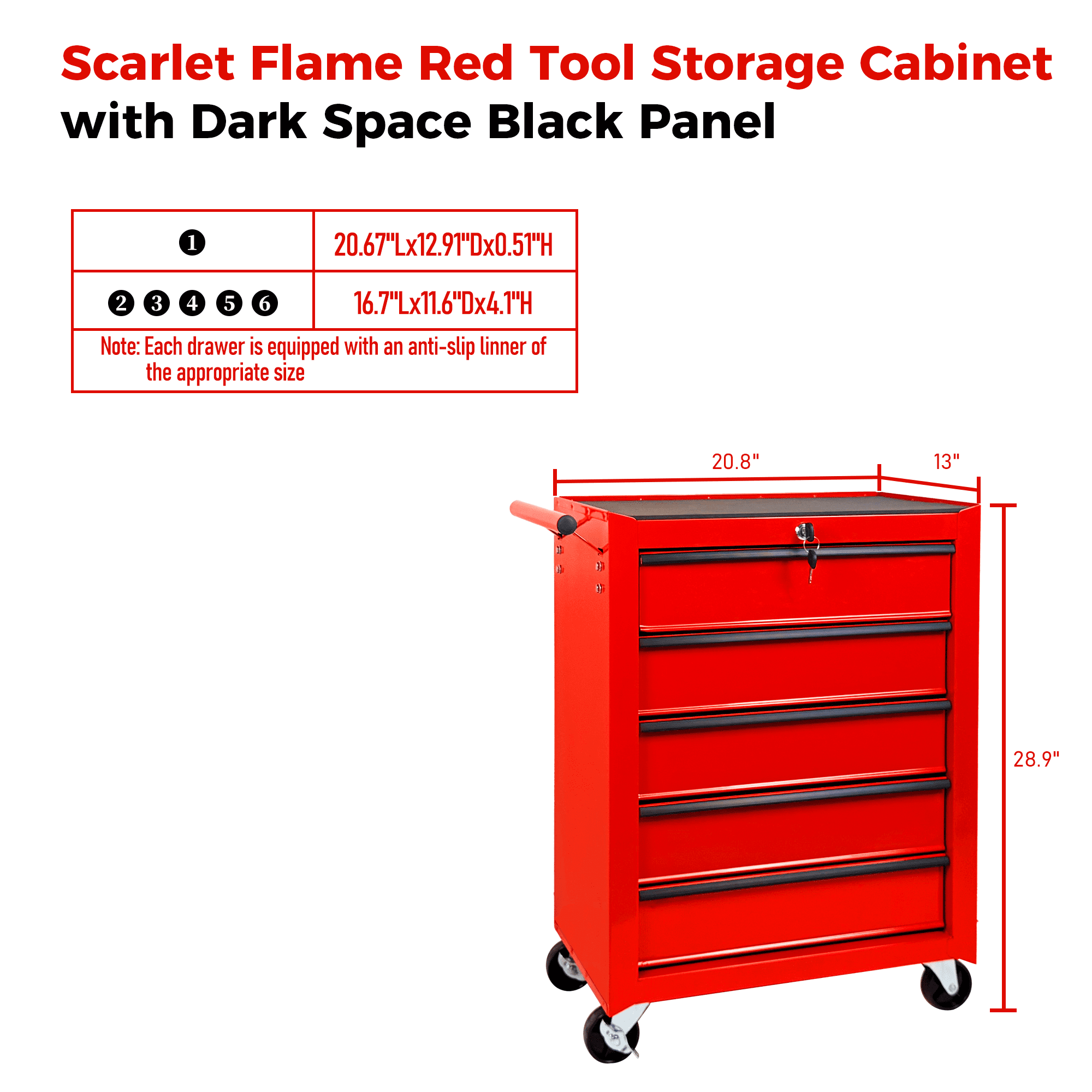 Rolling Metal Tool Chest,20 Inch 5-Drawer Tool Storage Cabinet with Lockable Casters & Steel Top Work Surface, Removable Tool Box, Mobile Tool Cart Organizer for Garage Workshop,Red
