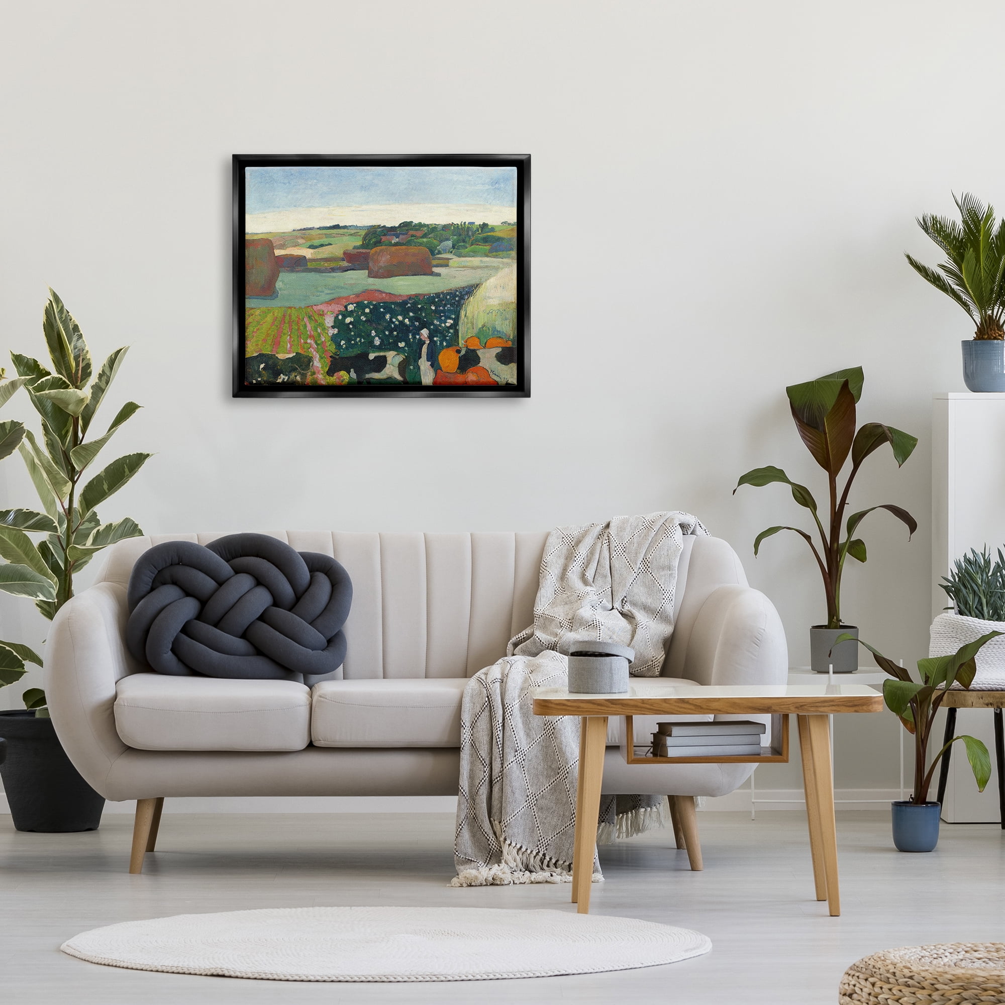 Stupell Haystacks In Brittany Gauguin Classic Landscape Painting Black Floater Framed Art Print Wall Art