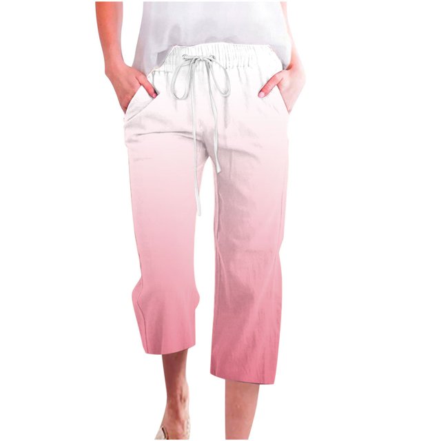 Plebaso Capri Pants for Women 2025 Drawstring Wide Leg Cropped Trousers Summer Gradient Color Casual Pants