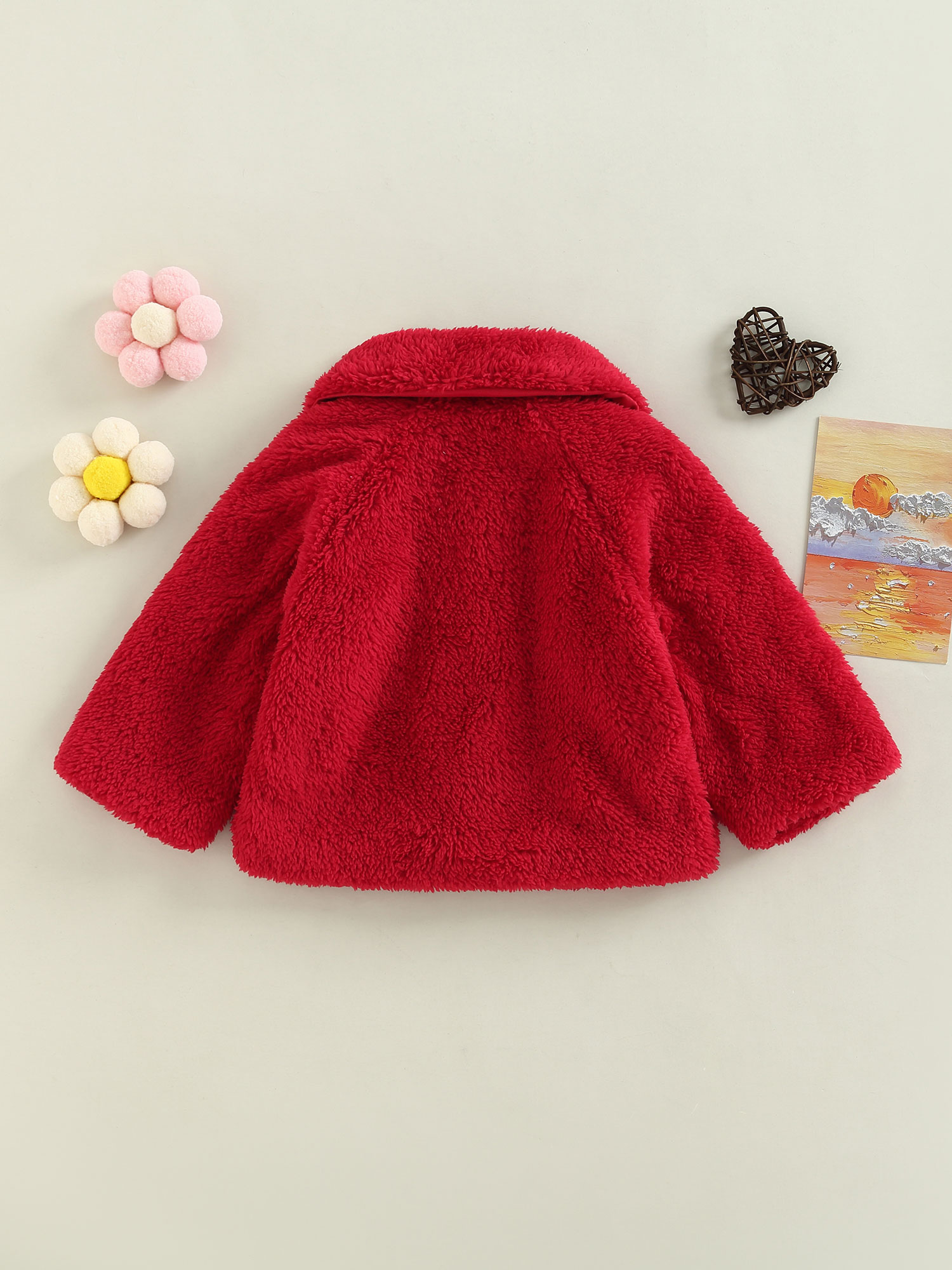 Licupiee Infant Newborn Baby Girl Plush Coat Warm Lapel Long Sleeve Button Down Red Plush Jacket Fall Winter Outwear - image 3 of 6