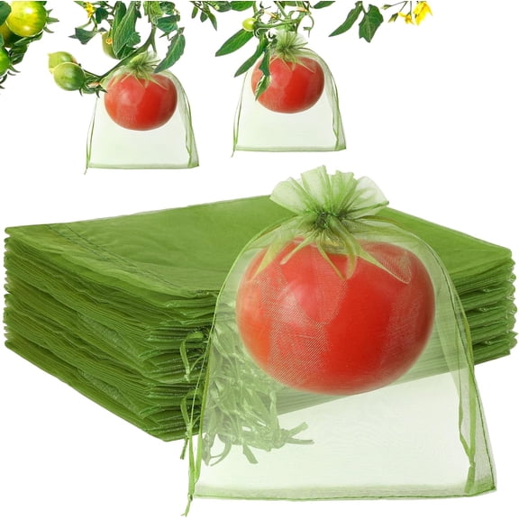 70-Pack 6x8 Inch Garden Mesh Bags - Breathable Fruit Protection Covers with Drawstring for Tomatoes, Blueberries, Peppers - Reusable Pest Barrier Bags for Plants, Organic Gardening (Green)