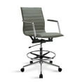 thumbnail image 6 of 2xhome Set of 2 Modern Drafting Chair | Upholstered PU Leather Ribbed Armless Mid Back with Tall Adjustable Base & Leg Rest | Computer, Home, Executive, Conference, Meetings (Gray), 6 of 13