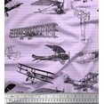 thumbnail image 1 of Soimoi Cotton Jersey Fabric Stripe & Airplane Transport Printed Craft Fabric by The Yard 58 Inch Wide, 1 of 1