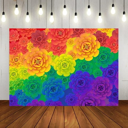 Image of Pride Month Backdrop for Photography Colorful Paper Flower Love Wins LGBT Background Gay Love is Love Prom Decor Supplies Cake Table Banner 7x5ft