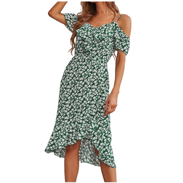 Vestido Irregular Vestido Sin Mangas Vestido Estampadovestido Informal Con Cuello en V Para Mujer Tirante Irregular Estampado Floral Fuera Del Hombro Vestido Tipo Jersey Odeerbi ODB114032