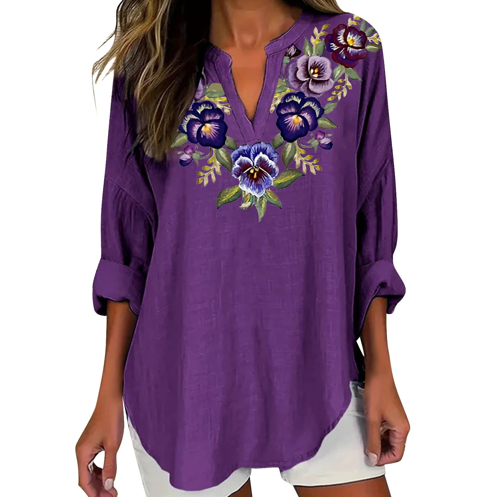 plus size purple dress shirt Plus Size Button-Down Ruched Shirt