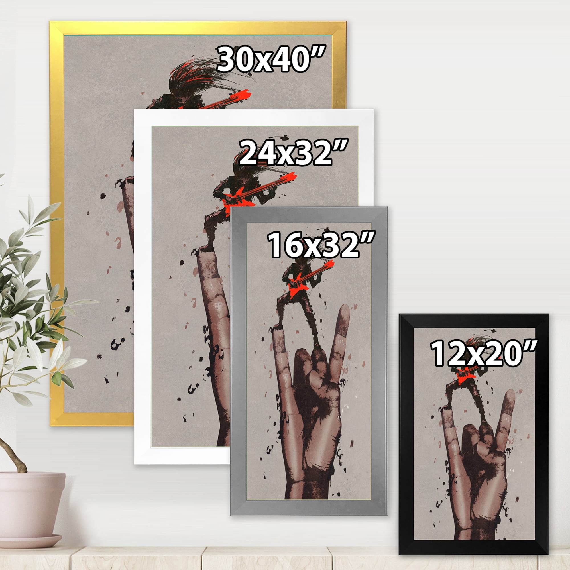 Designart 'The Guitarist On Rock and Roll Sign' Modern Framed Art Print