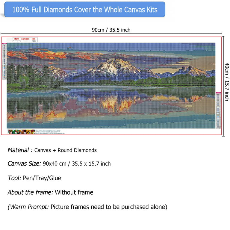 YALKIN Mountain Large Diamond Painting Kits for Adults (35.5 x 15.7 inch),  5D Diamond Art Full Round Drill DIY Embroidery Pictures Arts Paint by