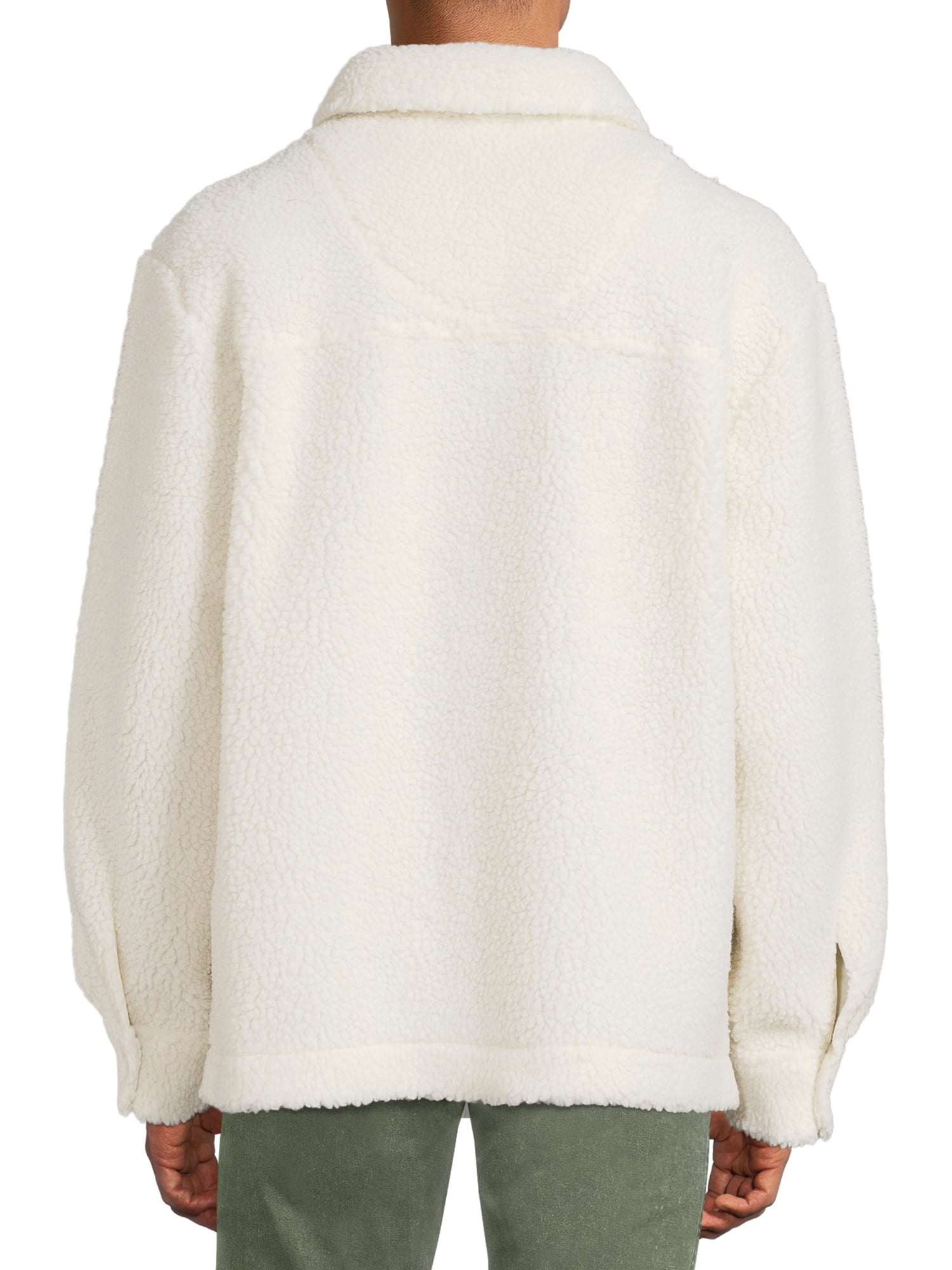 No Boundaries Men's and Big Men's Button-up Faux Sherpa Jacket, Sizes XS-3XL