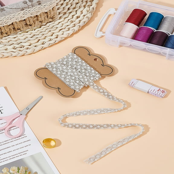 1set 2Yards Plastic Bead Gauze Lace Trim Clothes Sewing White 3/8 inch(10mm)