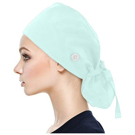 WCJM FemaleScrub Cap With Buttons Bouffant Hat With Sweatband for Womens and Mens Light Green
