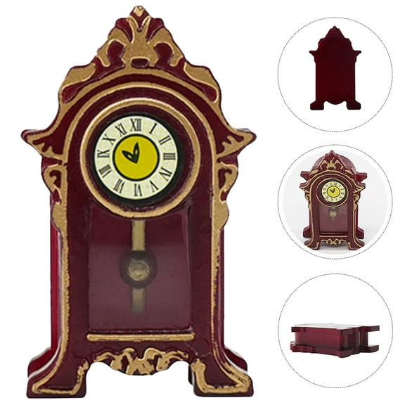 STOBOK Classical Decorative Clock Miniature Table Clock Wooden Home Decor 1Set