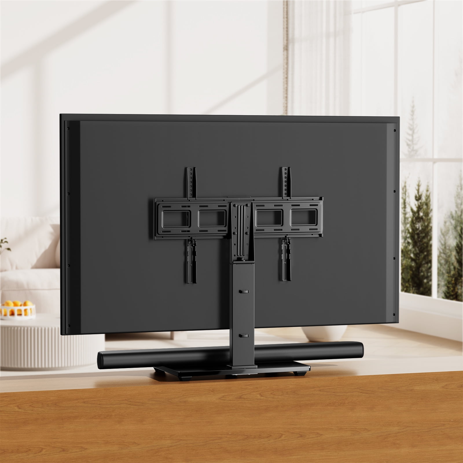 MountFTV Universal Table Top TV Stand for 32-80" Flat Screen TVs,  Max 600x400mm, Up to 110 lbs, Tabletop TV Mount with 9 Height Adjustable, Alloy Steel Glass Base