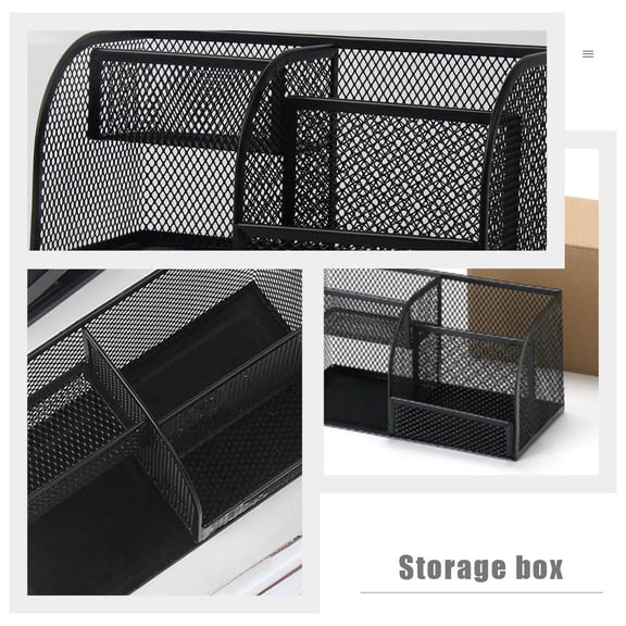 FESTFENDS Household Table Organizer Black Metal Multi-Function Pen Holder for Office and Study Supplies