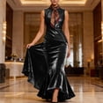 thumbnail image 4 of Qiopertar Women's Casual Sleeveless Leather Vest Asymmetric Hem Tops Peplum Waist Zipper Neckline Party Club Night Out Fashion, Black M, 4 of 7