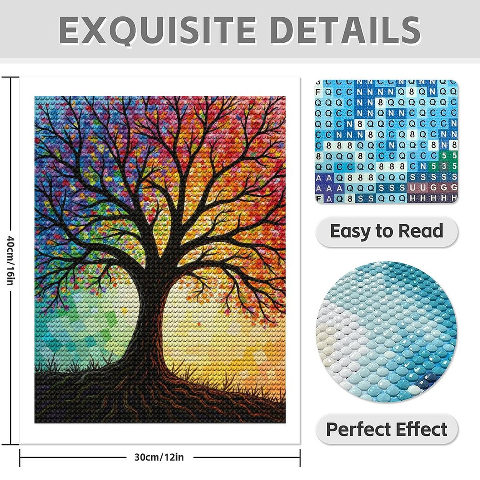 Diamond Art Kit for Adults, Colorful Mosaic Tree Art Scene Diamond Painting for Adults Beginners, 5D DIY Diamond Art Painting Kits, Colorful Diamond Painting Craft for Home Decor 12x16