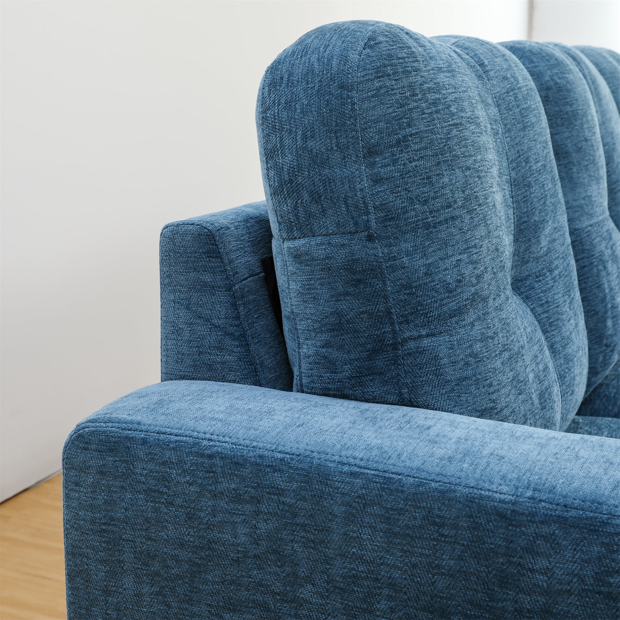 Aukfa 103" Sectional Sofa with Storage Ottoman, L Shape Couch for Living Room, Right Facing Chaise, Flannel, Blue