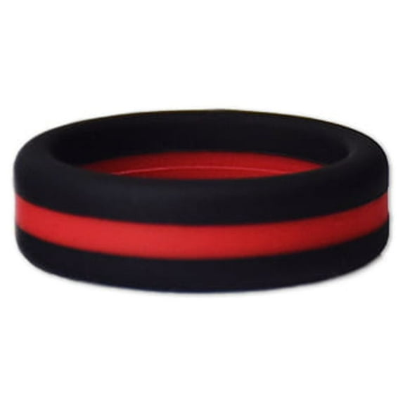 Lifebeats Unisex Black and Red Striped Silicone Ring Size 11
