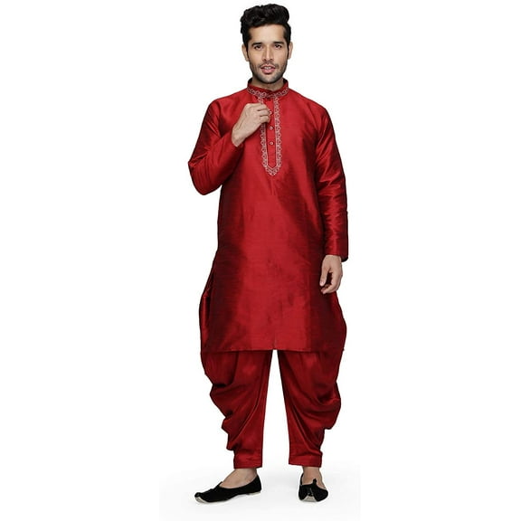 Royal Kurta Mens Silk Blend Kurta Salwar Set (44, Maroon)