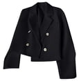 thumbnail image 3 of Gyexs Cropped Trench Coat for Women Pluss Size Lightweight Solid Long Sleeve Blazer Jackets Business Casual Fall Winter Tops, Black, Size M, 3 of 7